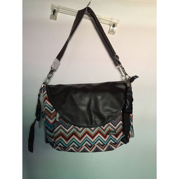 Kalencom New Orleans Diaper Bag Chevron Print & Faux Leather Flap Messenger - Picture 1 of 8